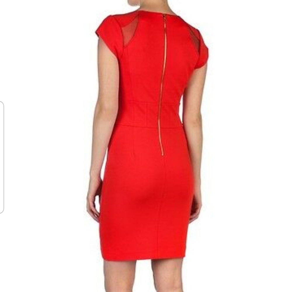 Ted Baker London Josias Red Mesh Short Sleeve Panel Dress 2 - Picture 3 of 8